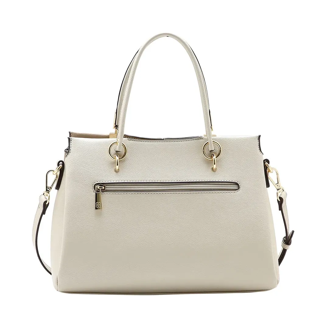 Parte traseira da bolsa Chenson Patchwork Clássico off white com bolso externo e zíper